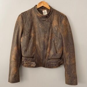 We The Free Moto Jacket Womens M Tan Snakeskin Vegan Leather Fenix Free People